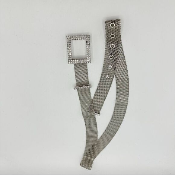 Zara Silver Mesh Belt w/Rhinestone Buckle and Accents Holiday Formal Cocktail - Picture 11 of 12